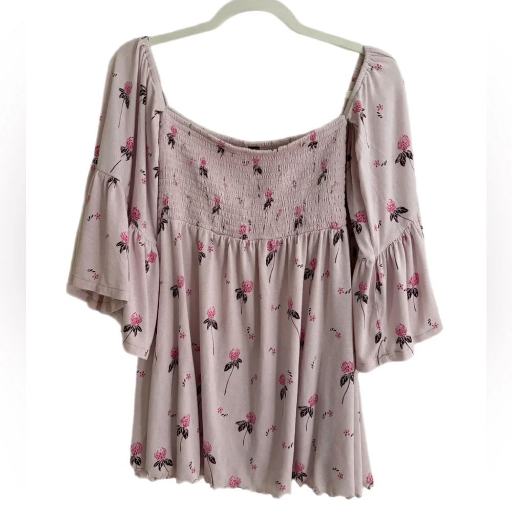 Free People Lana Off Shoulder Smocked Top Small Boho Cottagecore Floral Fairy